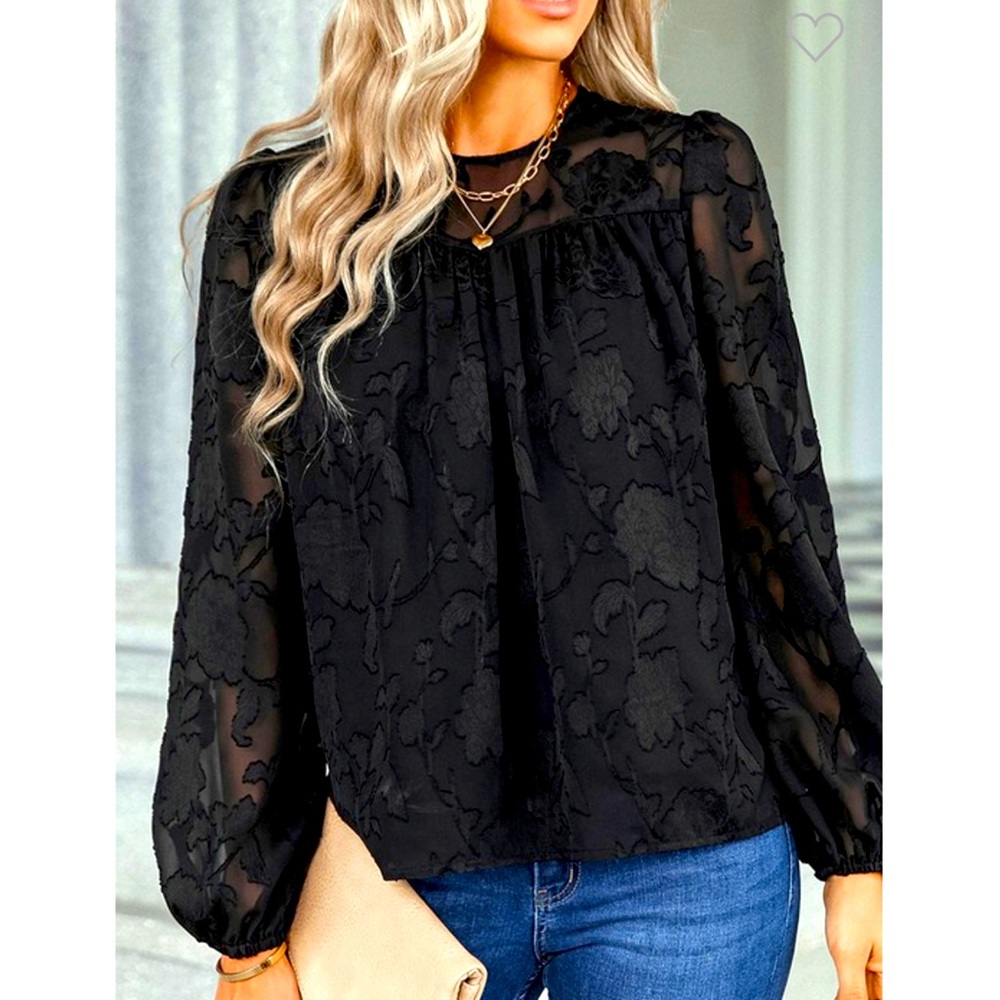 Black Floral Modern Lace Chic Blouse